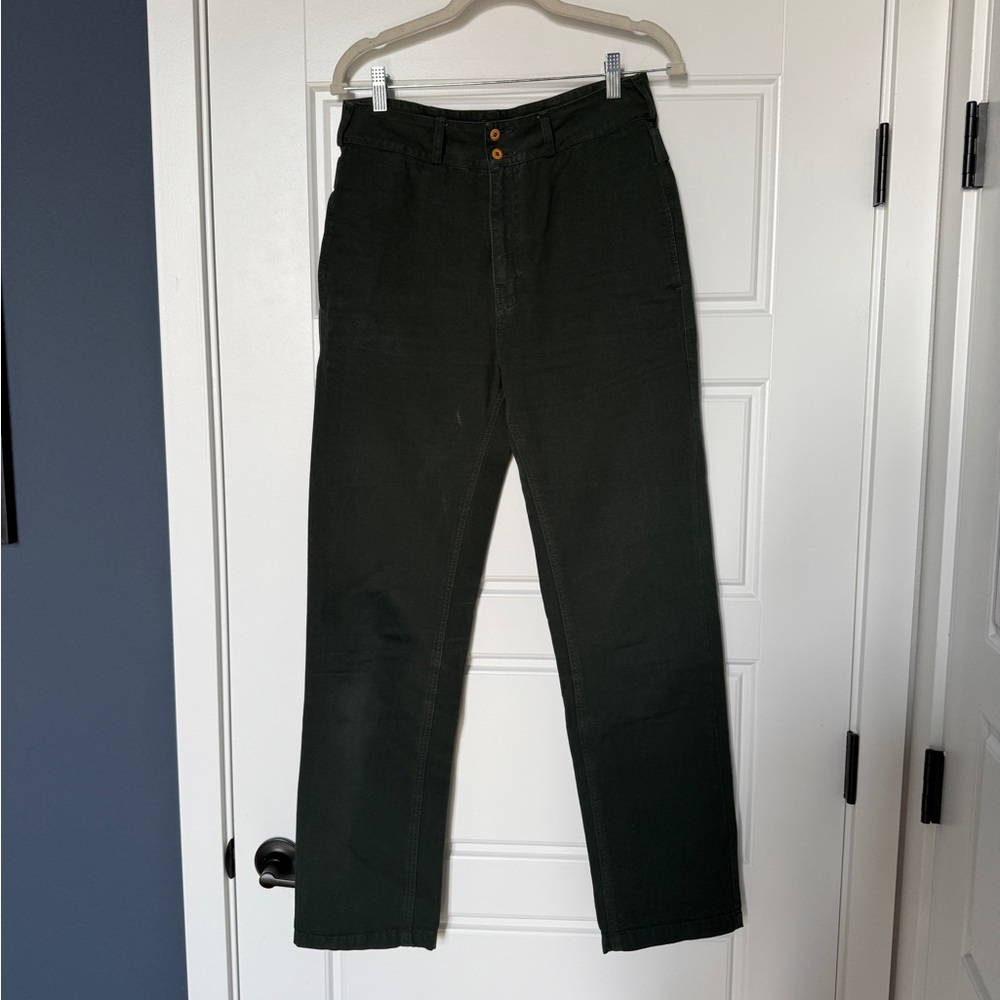 Finisterre Dark Green Women's Straight Leg Canvas Pants with adjustable waist